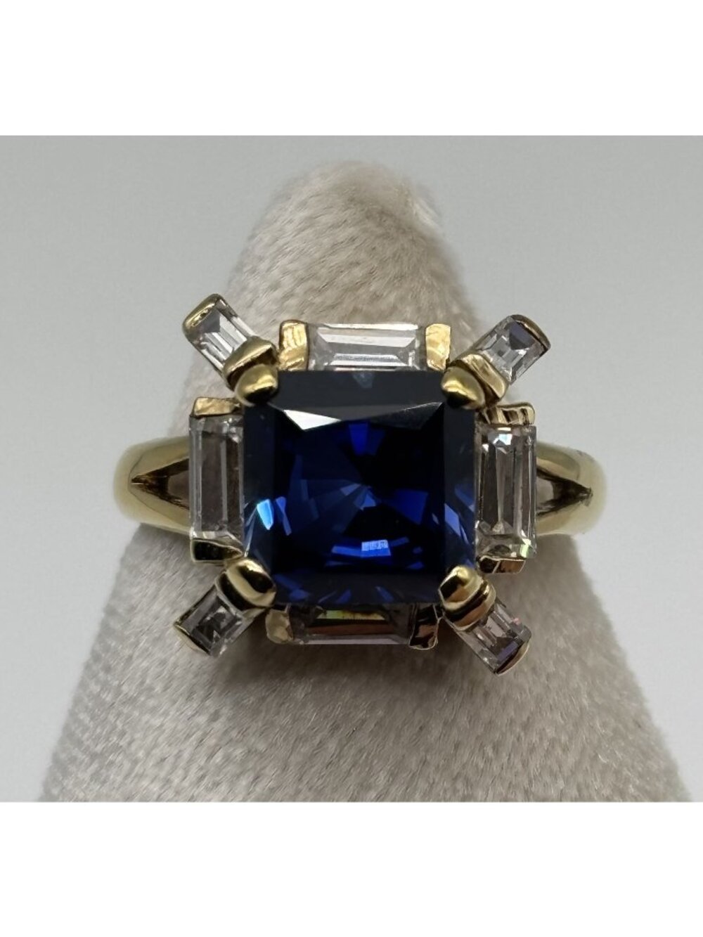 Vintage Hollywood Collection Asscher Cut Sapphire and CZ Baguette Ring Vermeil